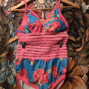 Floral Blue and Pink Swimsuit